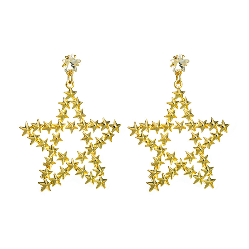 New Exaggerated Golden Five-pointed Star Chinese Style Alloy S925 Silver Needle Fashion Earrings display picture 7