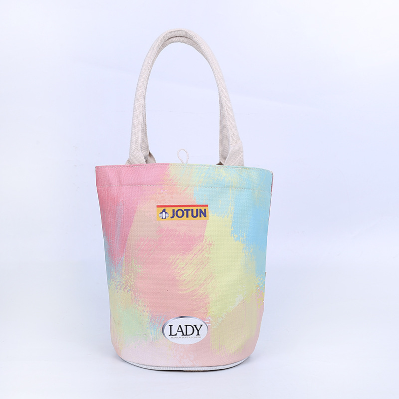 厂家供应仿麻布圆桶包 休闲时尚手提袋 热转印麻布袋定制LOGO