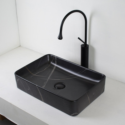 簡約複古黑色大理石紋藝術台上盆啞光陶瓷洗手盆中小戶型洗臉盆