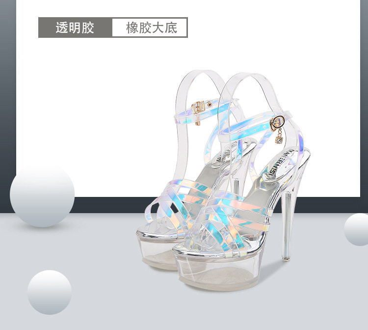 Giày sandal nữ gót nhọn trong suốt pha lê quai chéo mùa hè — Màu bạc, Màu vàng sâm panh chi tiết 1