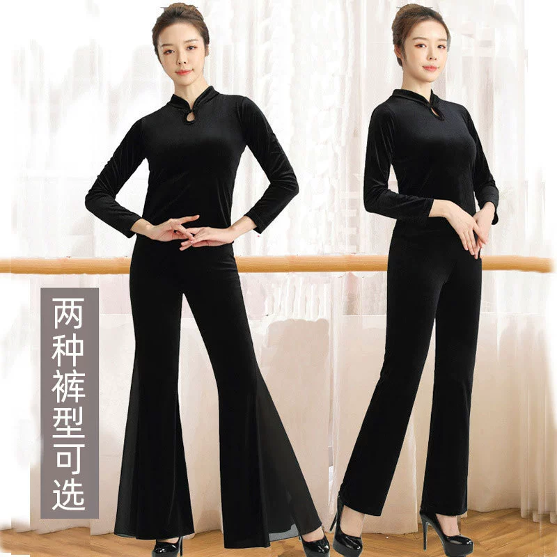 Одежда для занятий боди-танцами костюм новый утолщенный Золотой Бархат с воротником-стойкой и высоким воротом этнические Классические Современные Танцы осень и зима