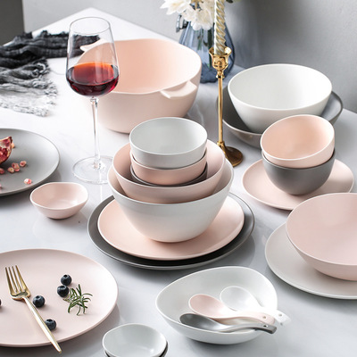 莫蘭迪北歐風創意盤碗碟子家用陶瓷餐具米飯碗菜盤組合套裝單品