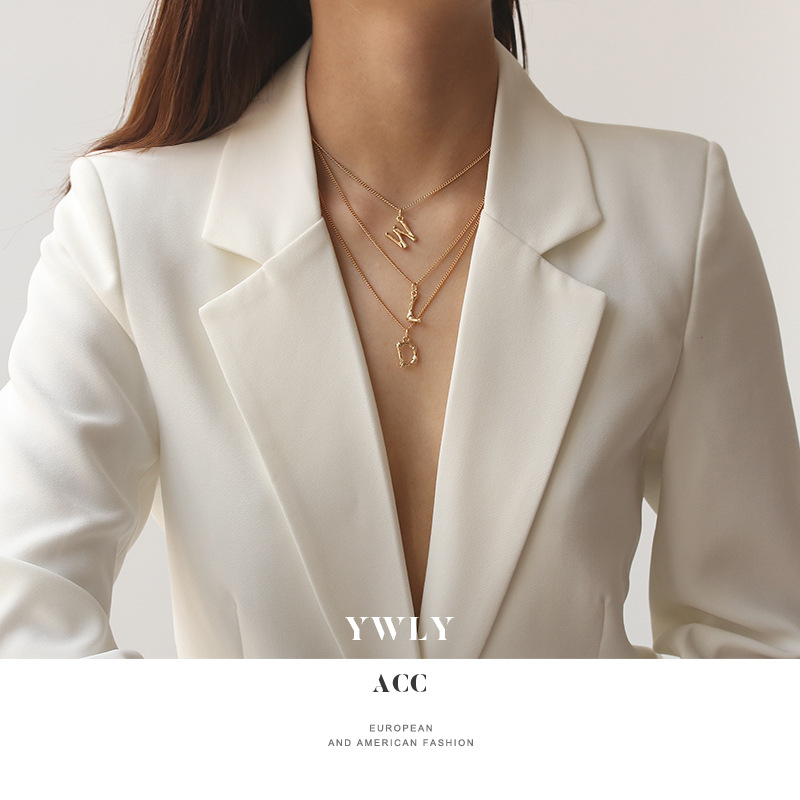 欧美celi风竹节26个字母项链 ins爆款网红大牌风复古吊坠锁骨链女