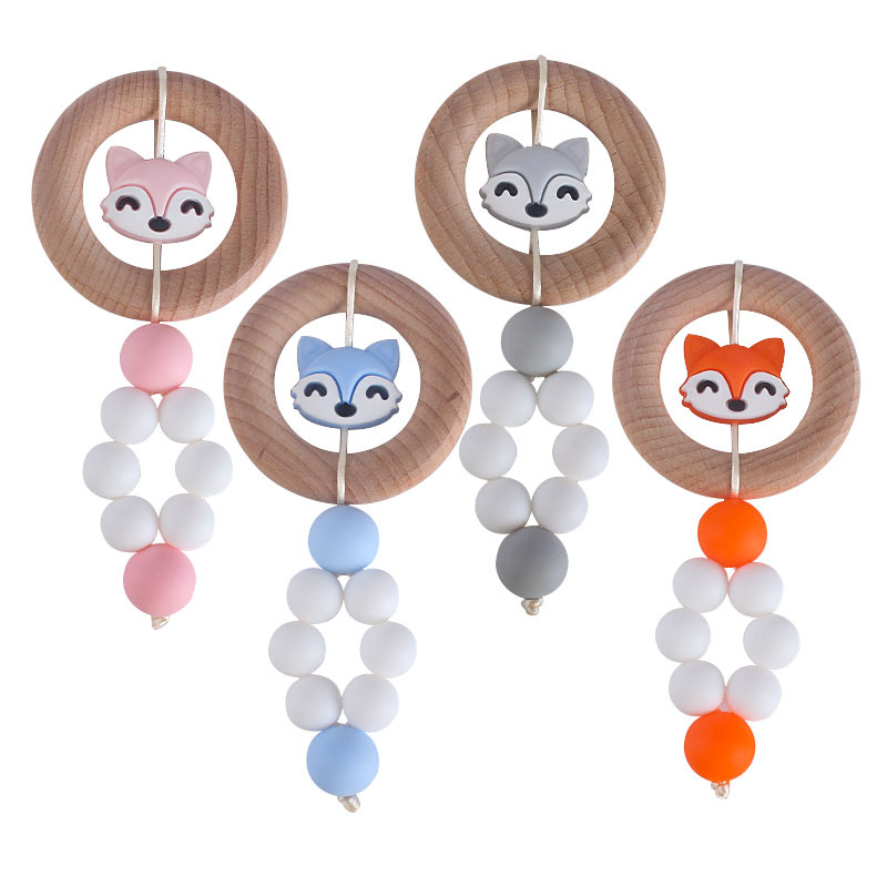Bebé creativo Beech anillo juguete teether nueva historieta Fox silicona teether palo Amazon caliente