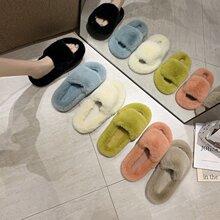 毛毛拖鞋女外穿网红同款2020新款春秋兔毛毛拖可爱懒人毛绒棉拖潮