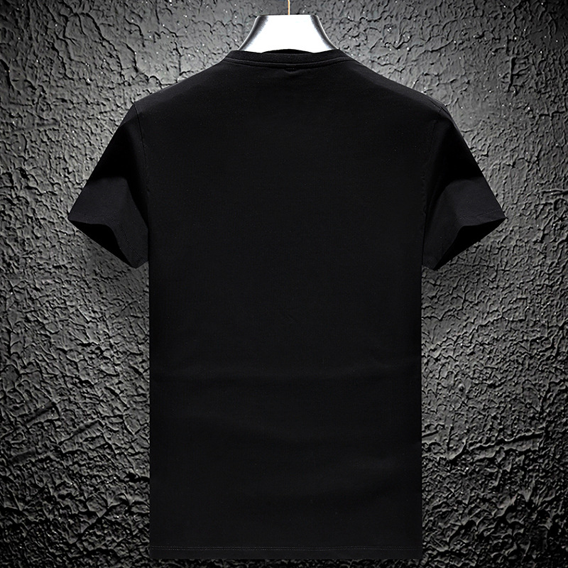 外贸亚马逊跨境小蜜蜂烫钻短袖t恤青年丝光棉男士爸爸装打底衫潮