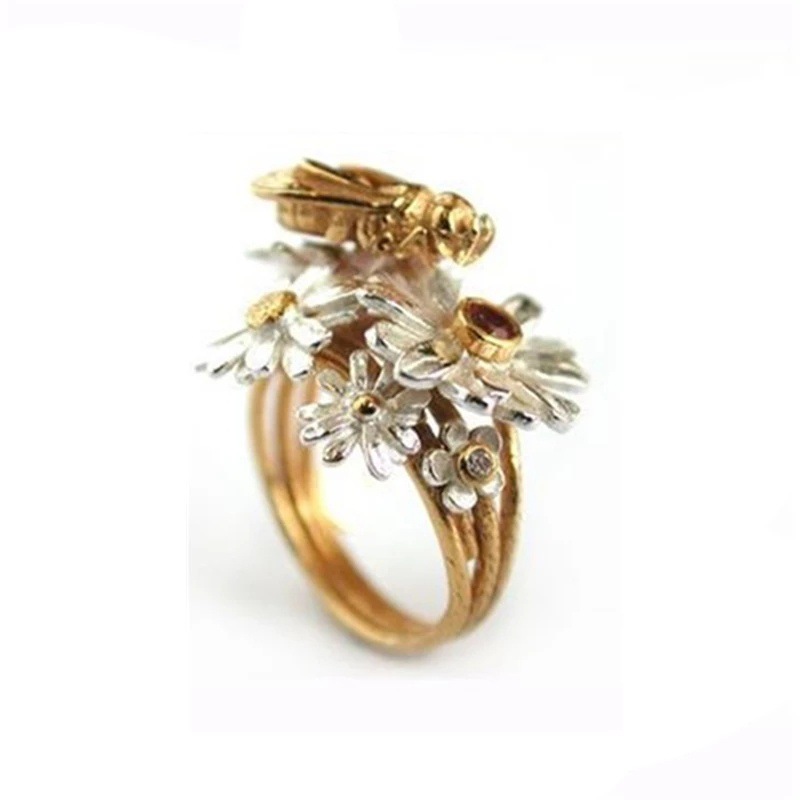 Wholesale Jewelry Artistic Flower Bee Alloy Plating Rings display picture 1