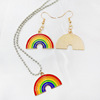 Fashionable rainbow earrings, pendant, metal necklace, chain, set, accessory, Korean style