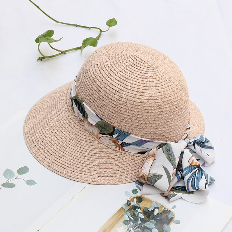 Travel Occasion Straw Material Solid Color Pattern Summer, Spring Season Women'S Gender Women's Vacation Solid Color Bowknot Straw Hat