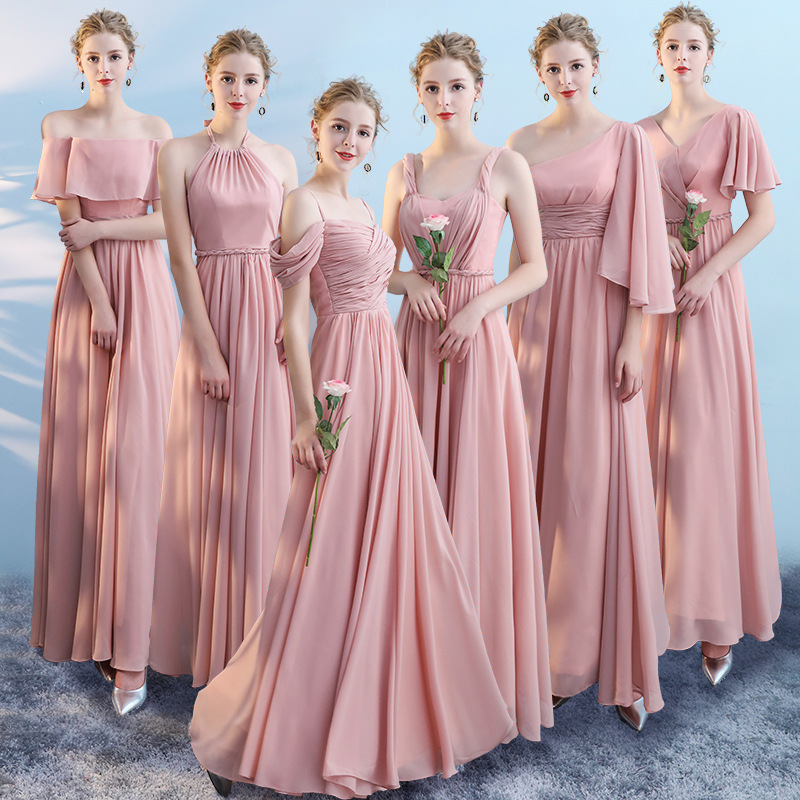 Bridesmaid dress long pink chiffon bridesmaid dress person dinner dress bridesmaid group evening dress