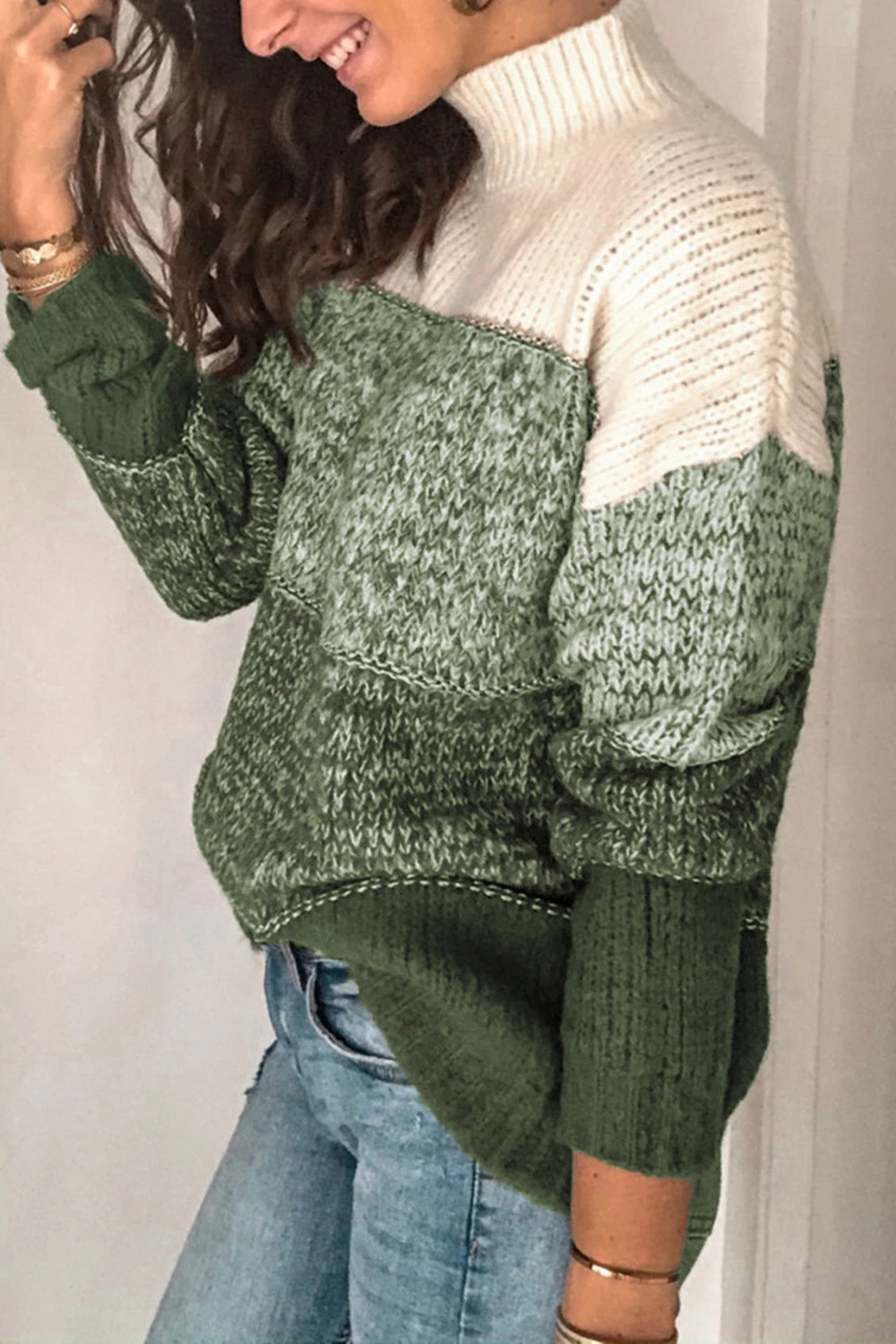 casual striped stitching high collar contrast sweater nihaostyles wholesale clothes NSSYV105676