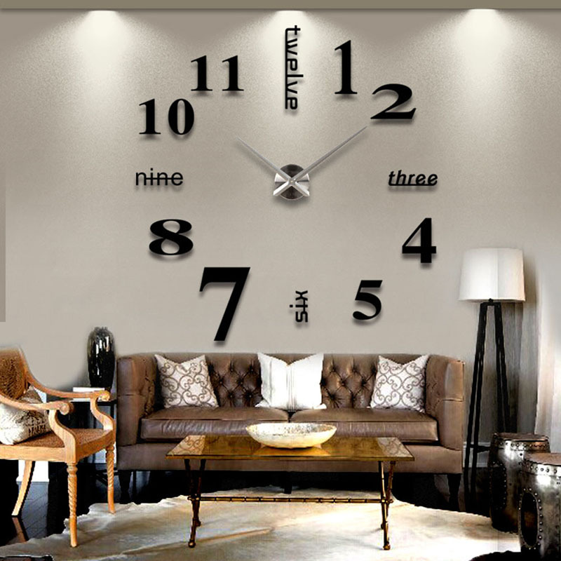 Modern Mute DIY Large Wall Clock 3D Stic...