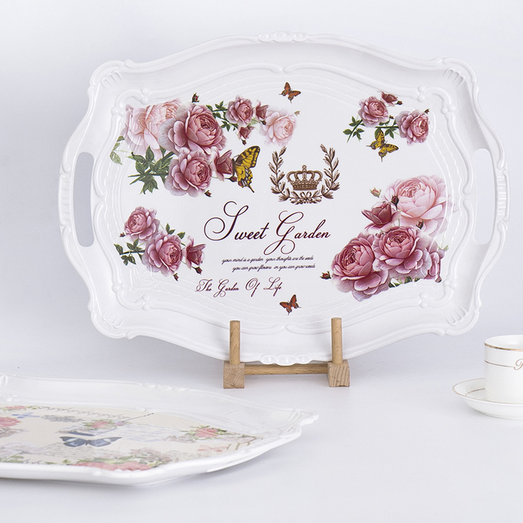 厂家直销欧式创意托盘茶盘水杯盘子花卉图案水果蛋糕盘厨房餐盘子