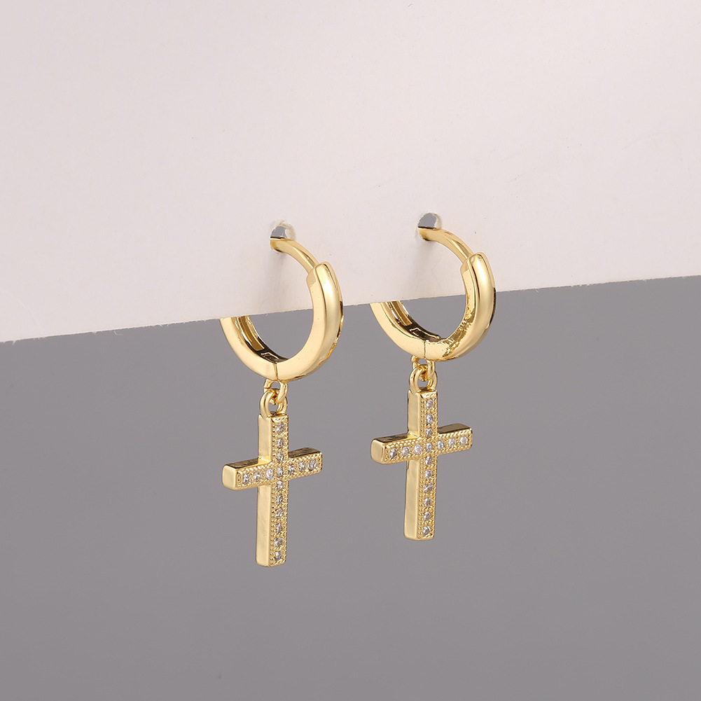 Copper Micro-inlaid Zircon Cross Earrings display picture 7