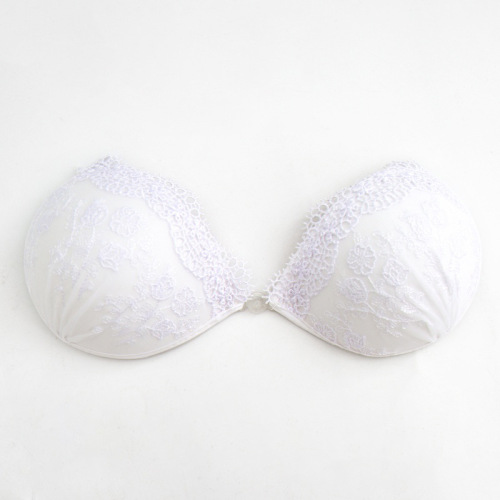 Cross-border wedding bikini white lace embroidery invisible bra silicone sexy push-up bra breathable underwear