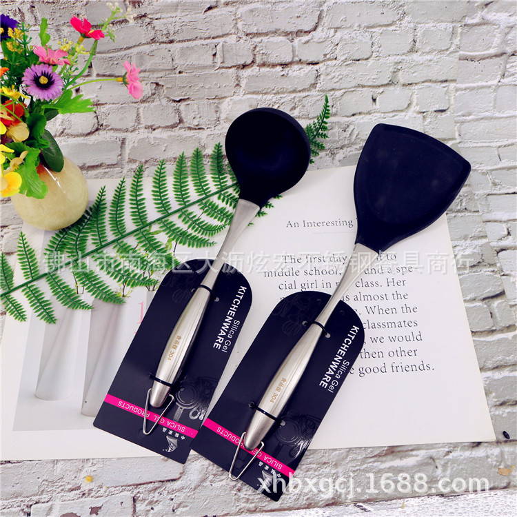 304不锈钢硅胶铲勺 不锈钢锅铲汤勺砂光铲子烹饪铲子硅胶炒菜铲勺