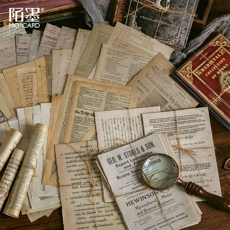 陌墨原创仿真书页素材纸 中古藏书系列 复古手帐装饰打底纸10张入|ru