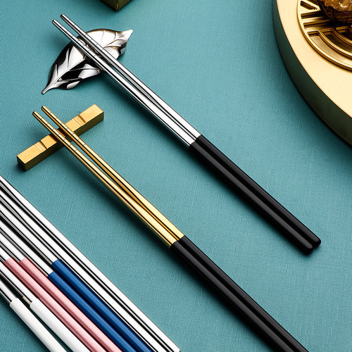 304 stainless steel chopsticks household Chinese tableware square Chinese style anti-scalding anti-slip spiral pattern 23cm golden chopsticks
