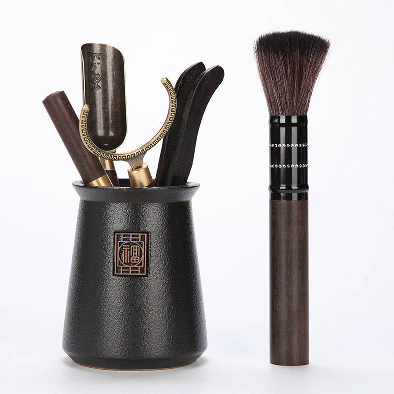 厂家批发黑陶天福灯塔茶道六君子套装泡茶工具茶勺茶刀笔收纳配件|ru