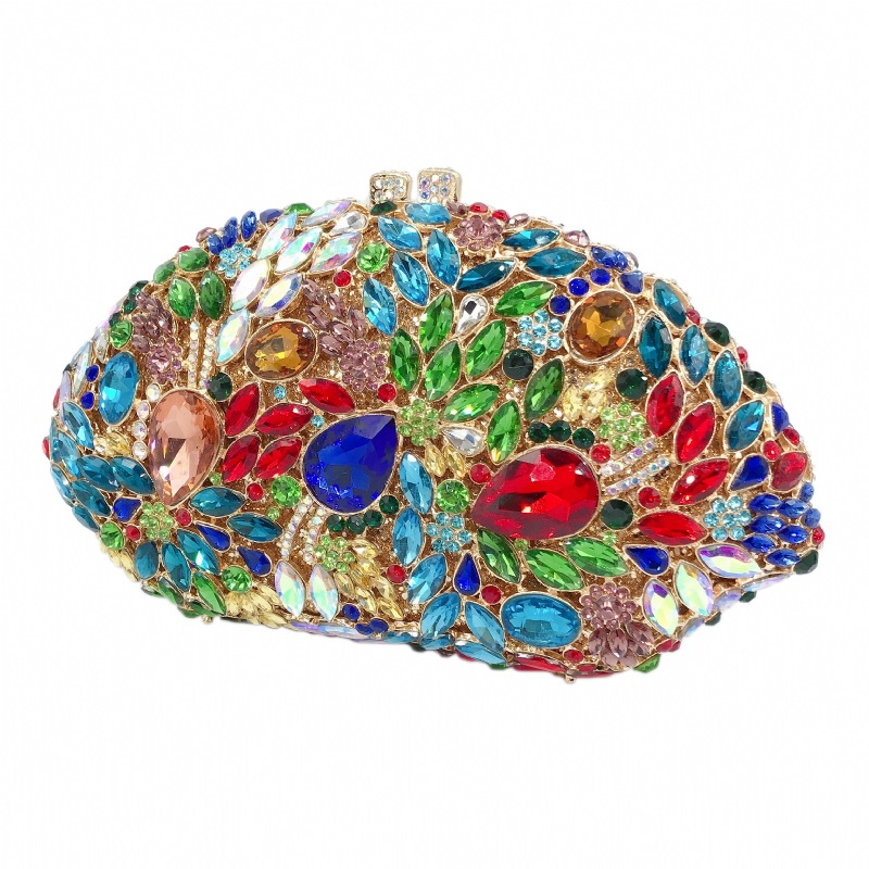 Túi clutch nữ đính đá rhinestone kim loại dự tiệc, kích thước 21x5x12 cm — bạc, Vàng AB, Kim cương trắng trên nền vàng, kim cương vàng trên nền vàng chi tiết 7