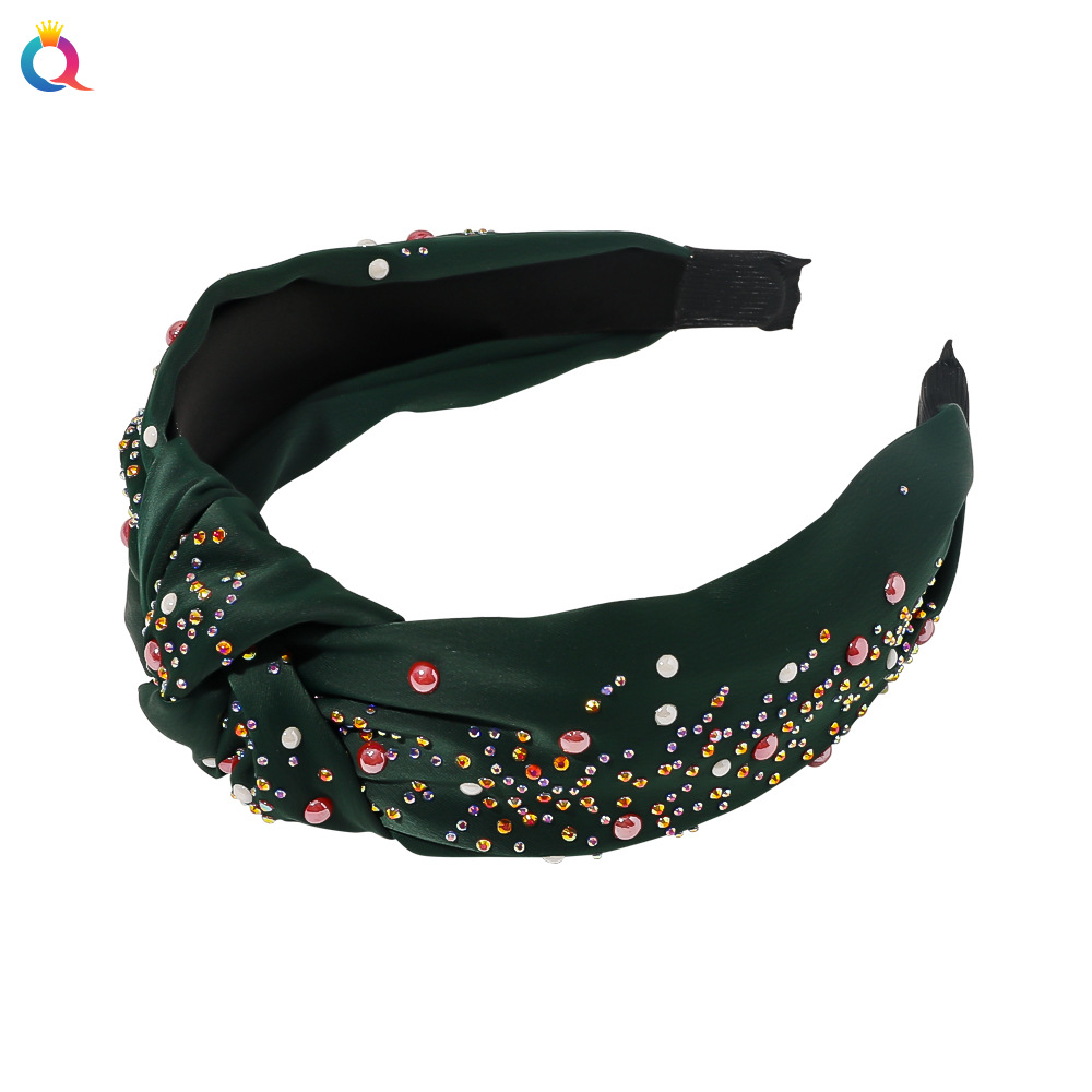 Hot-saling Color Diamond Fabric Knotted Retro Simple Plain Pressed Hair Non-slip Headband display picture 6