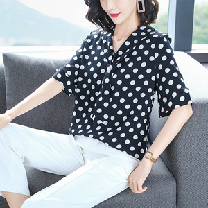 Chiffon Top short sleeve summer dress belly covering loose 7 / 4 sleeve women’s point half sleeve