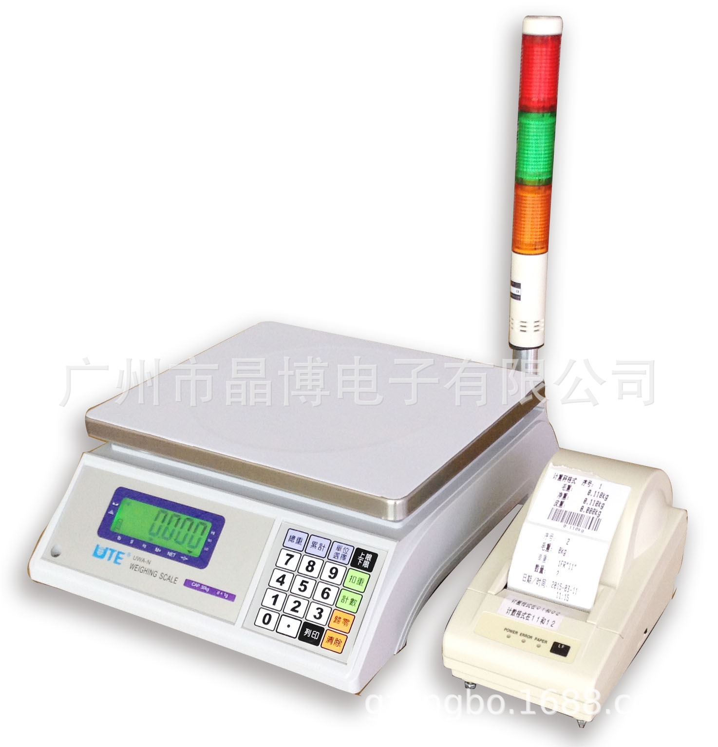 台湾联贸电子称联贸计重称 UWA-N+三色灯+不干胶打印机桌面称