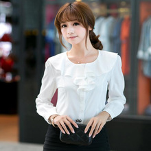 2020新款秋夏衬衣女荷叶边长袖打底职业白衬衫雪纺学生淑女韩版夏