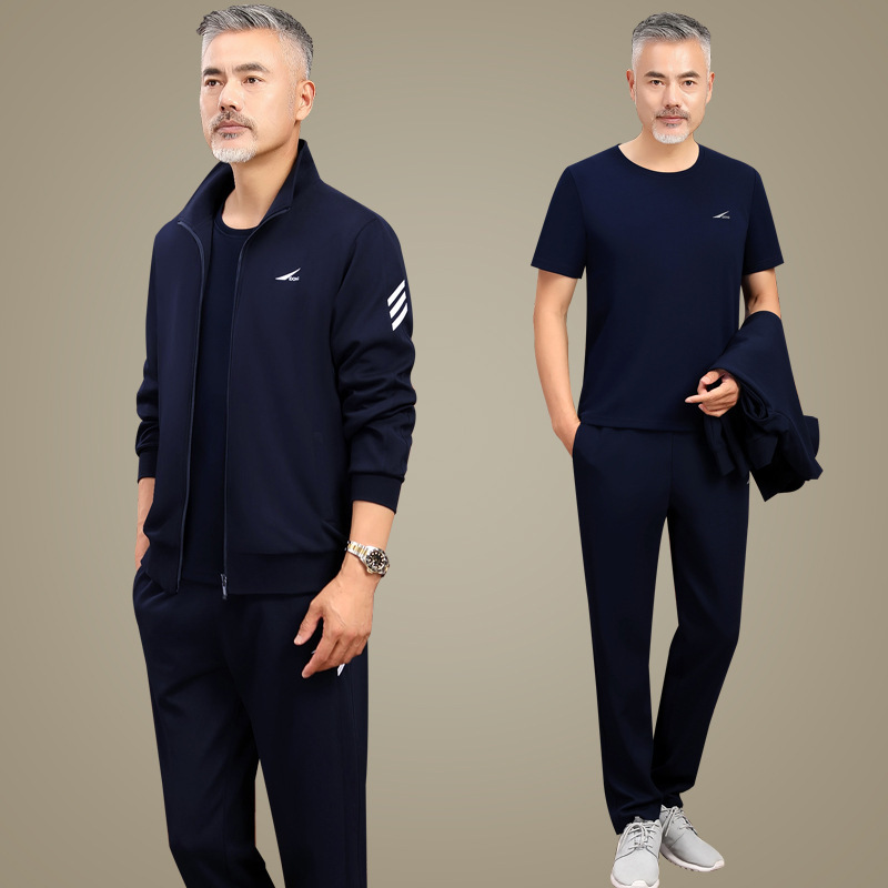 中高年スポーツスーツ男性春秋タイプカジュアルお父さんコート中年服秋ビッグサイズ3点セット|undefined