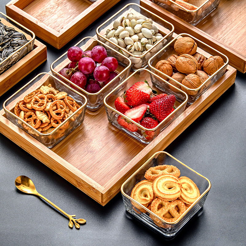 玻璃分格水果盘现代客厅小吃盘子家用创意零食糖果干果盘点心拼盘