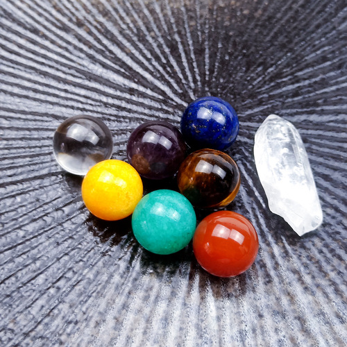 Natural Crystal Rainbow Stone 16mm Round Ball Set Ornament Hexagonal Column Combination Jade Christmas Gift Craft