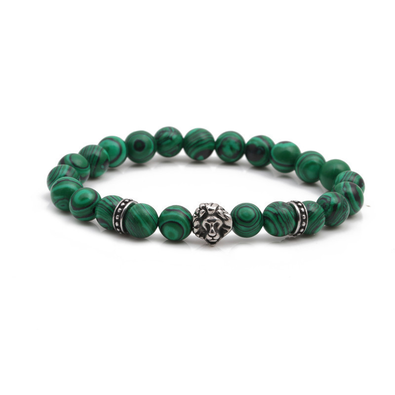 Fashion bracelets stainless steel lion head malachite beaded men and women bracelets