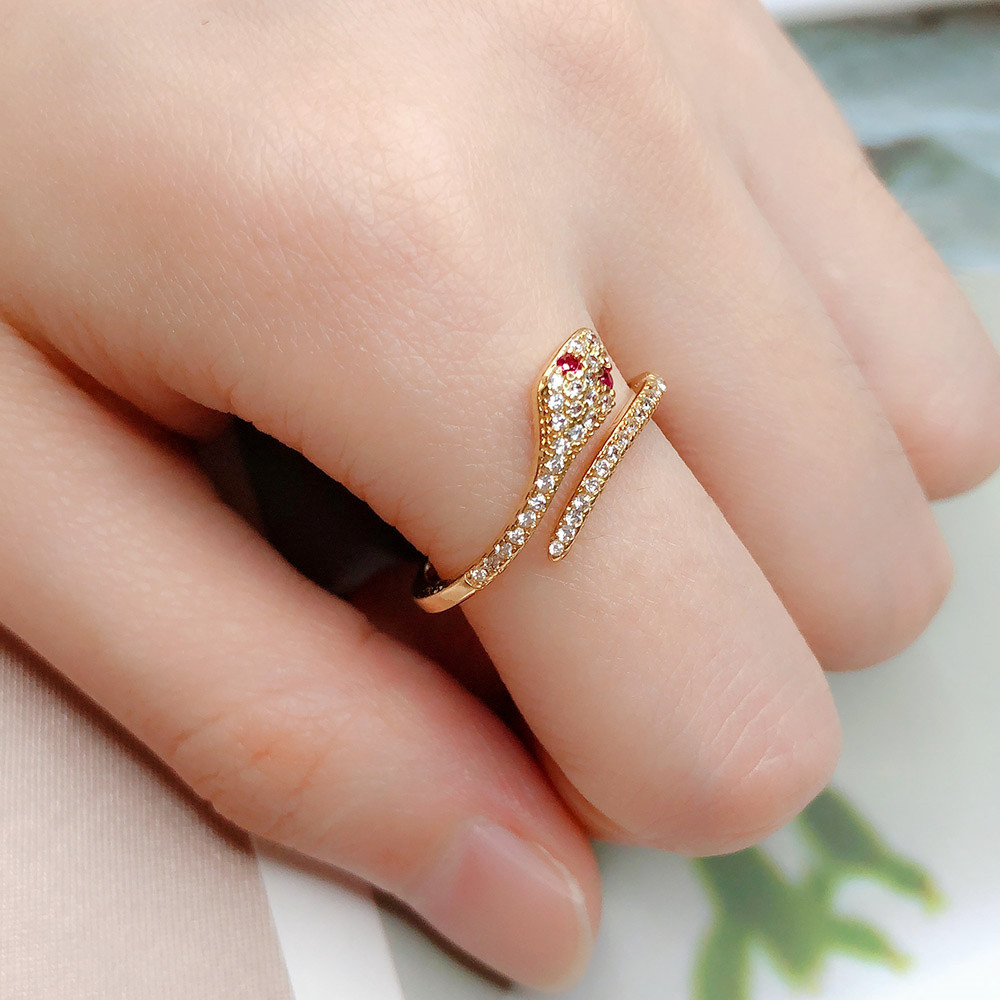 Simple Style Snake Copper Inlay Zircon Rings 1 Piece