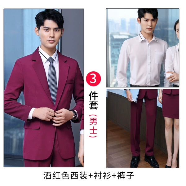Men's burgundy three-piece suit