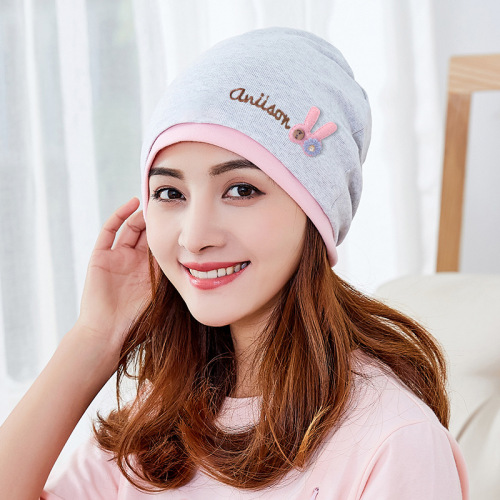 Embroidered confinement hat, double-sided pile hat, face wash, makeup, headband, confinement headscarf