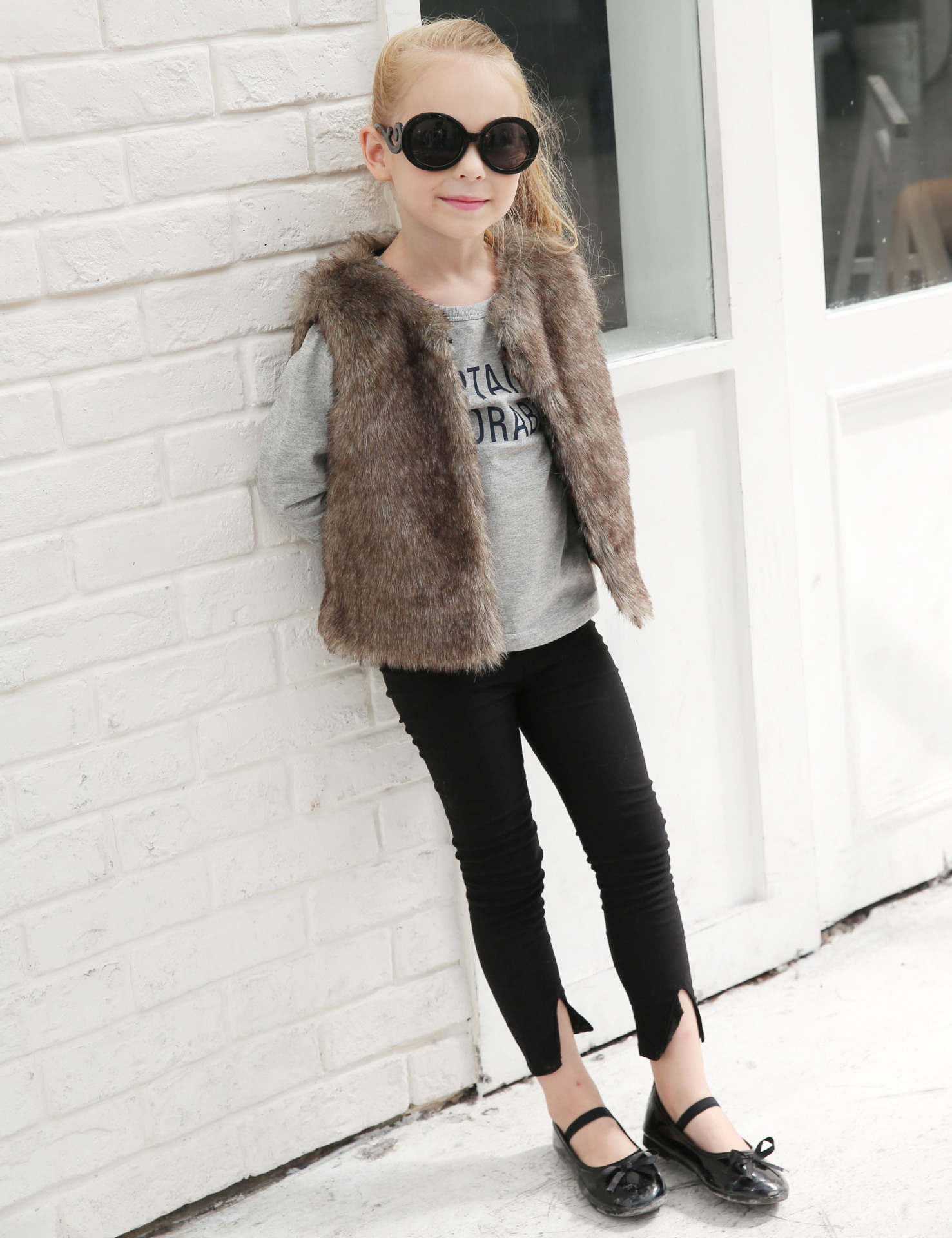 Autumn and winter children's warm fur vest baby fur boy and girl thick coat vest cotton vest