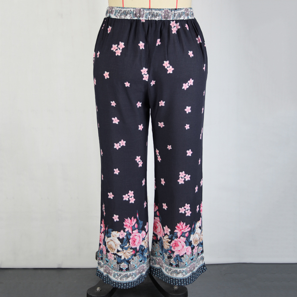 pantalones casuales sueltos de pierna ancha con estampado de cintura elástica NSJR19759