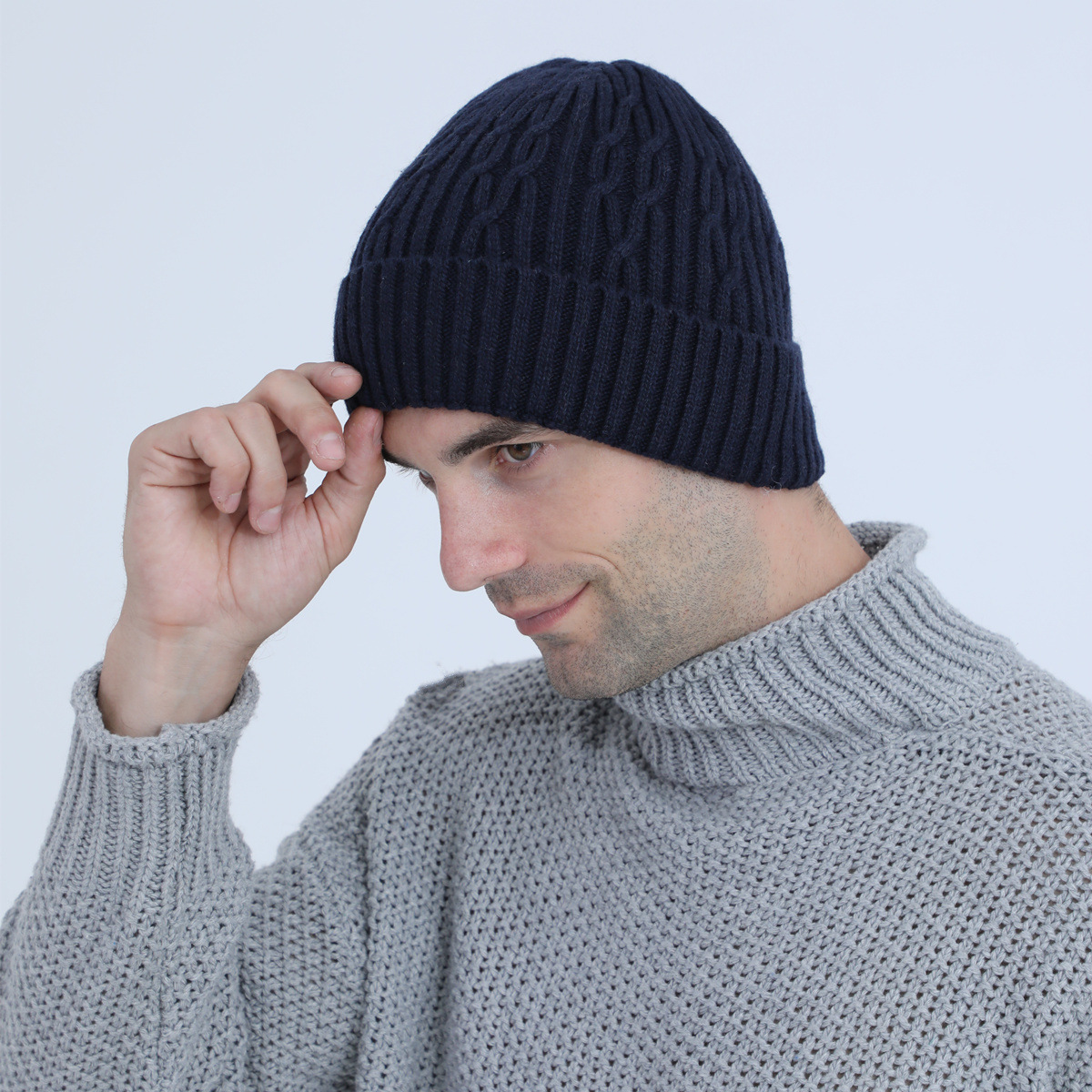 Knitted Beanie Hat For Men Warm Winter Wool Cycling Ear Cap_voghion.com