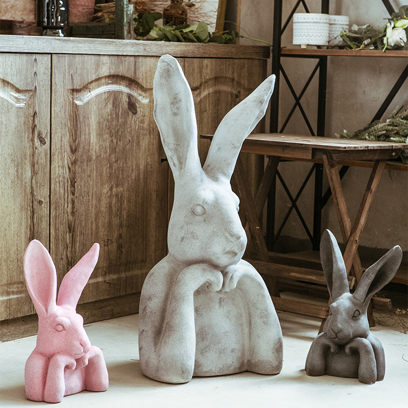 田园兔子动物摆件卡通可爱工艺品复古家居客厅花园庭院装饰摆件