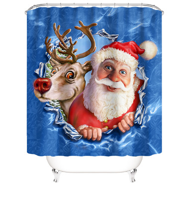 3d Digital printing Polyester fiber Shower Curtains Santa Claus waterproof Shower Curtains household Shower Room Partition curtain customized wholesale