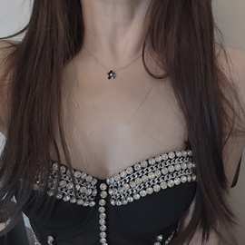 黑色花朵s925纯银项链锁骨链女2020新款潮气质网红ins冷淡风项链