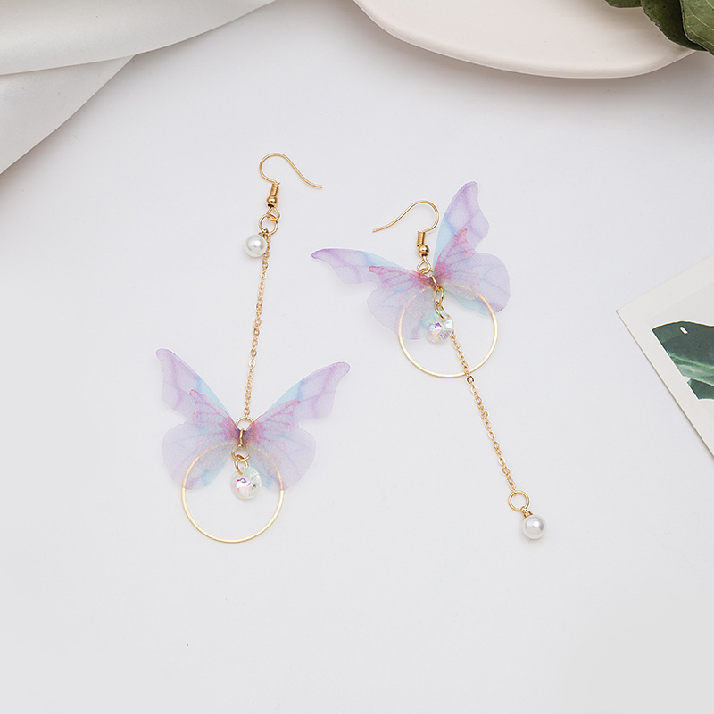 1 Pair Quantity Daily Occasion Sweet Butterfly Polyester Fabric Alloy Inlay Artificial Pearls Rhinestones Women's Earrings 1 Pair