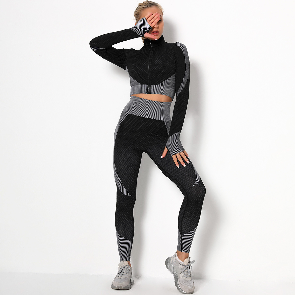 seamless knitted jacquard hip fitness suit NSLX9014