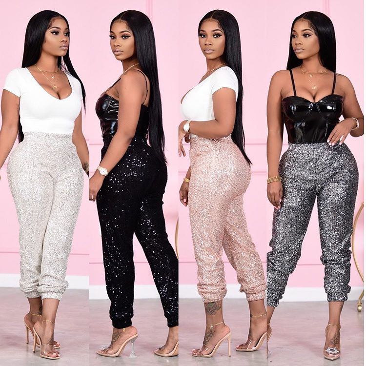 Autumn and Winter   Women  Clothing New Coating Casual Sequin Skinny Pants Women Leggings in Leggings