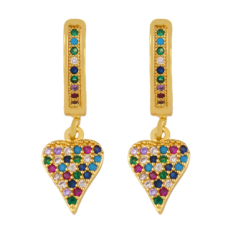 Hot-selling Colorful Zircon Retro Cross Love Copper Earrings For Women Wholesale display picture 7