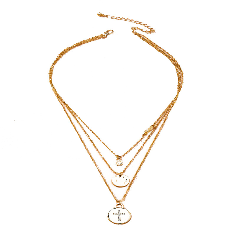 European Hip Hop Simple Style Personalized Three-layer Necklace Female Online Influencer Ins Hip Hop Street Snap Wafer Necklace Clavicle Chain Fashion display picture 5