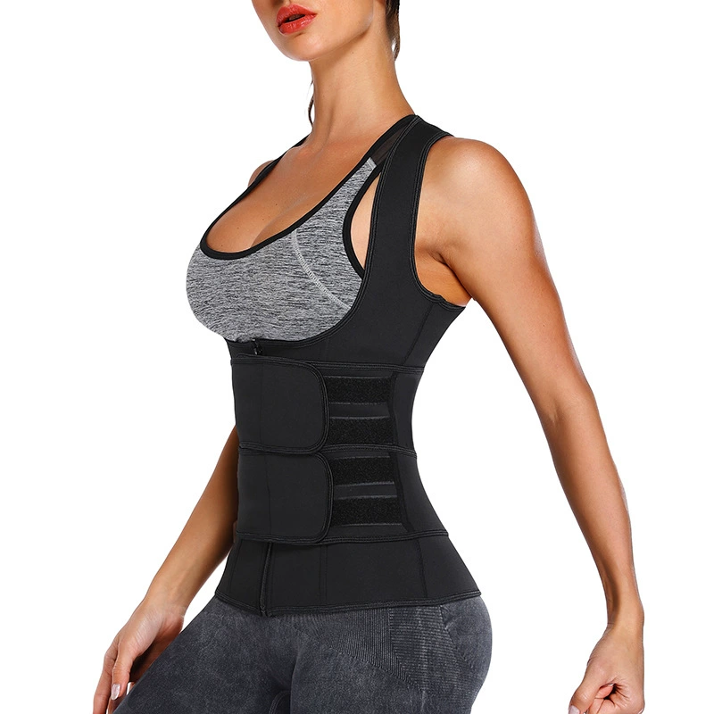 Full‑body shapewear vest, women’s, waist belt with zip, tight shaping, black, S–5XL