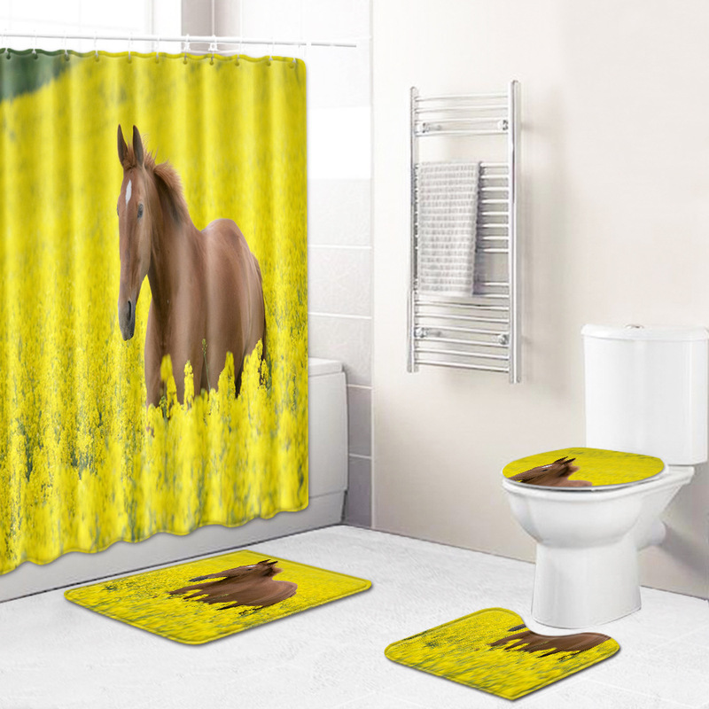 Cross-border hot bathroom suit toilet mat shower curtain towel living room tapestry dust-absorbing mat can be delivered on behalf of goods