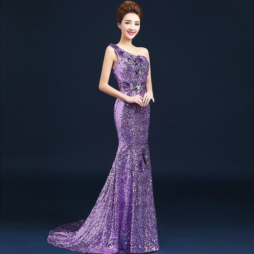 Evening Dresses cocktail party banquet dress vestido de banquete de cóctel Purple one shoulder fishtail evening dress sequined show dress sexy party dress dress