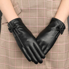 Leather gloves for ladies, lined and thickened for warmth, suitable for autumn and winter driving, touch screen, cycling, electric bike, top layer sheepskin gloves